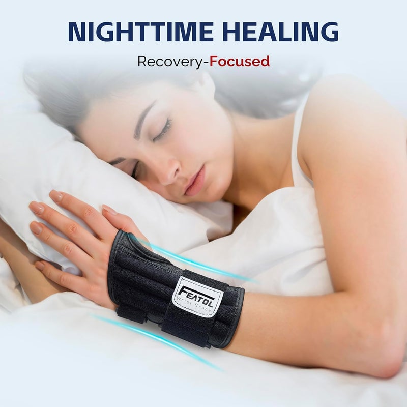 FEATOL 2 Pack Carpal Tunnel Wrist Brace For Work With Wrist Splint, 6.5'' Hand Brace Night Support For Women Men, Pain Relief For Tendonitis, Arthritis, Pregnancy, Typing, Right and Left Hand, Small - Image 3